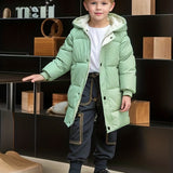 Kid's Hooded Cotton-padded Jacket, Medium Length Warm Zip Up Coat, Boy's Clothes For Winter Outdoor, As Gift