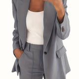 Solid Lapel Pocket Blazer, Elegant Long Sleeve Blazer For Spring & Fall, Women's Clothing