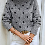 gbolsos  Polka Dot Crew Neck Pullover Sweater, Casual Long Sleeve Sweater For Fall & Winter, Women's Clothing