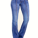 gbolsos  Mid Rise Flare Jeans, Slash Pockets Bell Bottom Wide Leg Slim Fit Denim Pants, Women's Denim Jeans & Clothing