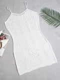 gbolsos  Khaki See Through Cover Up Dress, Round Neck Spaghetti Straps Crochet Cover Up Dress, Women's Swimwear & Clothing
