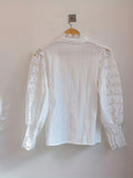 gbolsos  Women's Blouse White Lace Patchwork Shirt  Long Sleeve Hollow Out Vintage Slim Shirts Button Top Blouse