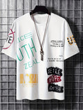 Men's Stylish Slogan Print Trendy T-shirt, Crew Neck Short Sleeve Tops, Graphic Tee Men's Clothes Summer, Men's Outfits