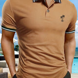 gbolsos  Casual Short Sleeves Button Up Graphic Polo Shirts, V-neck Tops Pullovers, Men's Clothing For Summer