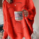 gbolsos   Solid Cutout Irregular Hem Knit Sweater, Casual Crew Neck Long Sleeve Pullover Sweater, Women's Clothing