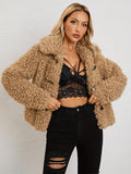 Solid Button Front Teddy Coat, Versatile Faux Fur Thermal Winter Coat, Women's Clothing