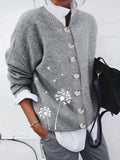 gbolsos  Dandelion Pattern Button Up Cardigan, Casual Long Sleeve Sweater For Fall & Winter, Women's Clothing