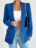 Solid Open Front Blazer, Casual Lapel Long Sleeve Blazer For Office, Women's Clothing