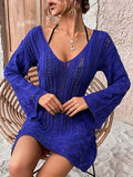 Long Sleeve Sweater Dress, Hollow Out Casual Dress For Spring & Fall, Women's Clothing