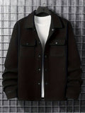 Plus Size Men's Solid Jacket With Pockets, Spring/autumn Button Up Jacket For Males, Men's Clothing