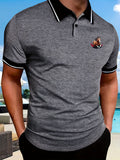 gbolsos  Casual Short Sleeves Button Up Graphic Polo Shirts, V-neck Tops Pullovers, Men's Clothing For Summer