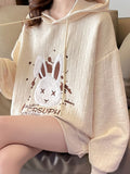 gbolsos  Bunny Embroidered Hoodie, Loose Long Sleeve Drawstring Hoodies Sweatshirt, Women's Clothing