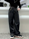 gbolsos  Girls Elastic Waist Baggy Denim Pants, Relaxed Fit Wide Leg Jeans Casual & Versatile For All Seasons