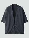 gbolsos  Casual Men's Kimono Jacket With Embroidery - Short Sleeve Open Front Coat