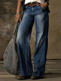 gbolsos Slash Pocket Wide Leg Denim Pants, Vintage Style Washed Loose Straight Jeans, Women's Denim Jeans & Clothing