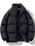 Trendy Men's Lightweight Puffer Jacket Stand Collar Padded Coat Jacket Winter Warm Outerwear With Pockets