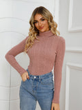 Ribbed Turtleneck T-Shirt, Casual Long Sleeve Top For Fall & Winter, Women's Clothing