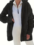 Fuzzy Hooded Coat, Casual Zip Up Long Sleeve Winter Outerwear, Women's Clothing