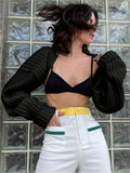 gbolsos  Ribbed Crop Cardigan, Y2K Long Sleeve Open Front Cardigan, Women's Clothing