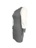 Houndstooth Print Splicing Dress, Elegant Bodycon Ruched Long Sleeve Dress, Women's Clothing