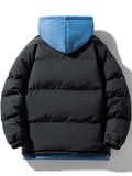 Men's Hooded Padded Jacket, Men Casual Fake Two Piece Padded Coat Windbreaker Zipper For Men Winter