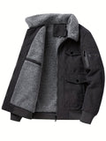 Men's Trendy Corduroy Jacket, Casual Lapel Zip Up Warm Fleece Coat For Outdoor Fall Winter