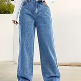 gbolsos  High Waist Versatile Straight Jeans, Loose Fit Slant Pockets Casual Denim Pants, Women's Denim Jeans & Clothing