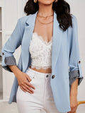 gbolsos  V-neck Pocket Basic Blazer Coat, Casual Long Sleeve Fashion Loose Blazer Outerwear, Women's Clothing