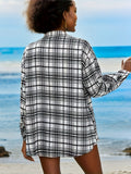 Button Front Plaid Print Jacket, Casual Long Sleeve Jacket For Spring & Fall, Women's Clothing