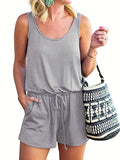 gbolsos  Minimalist Drawstring Waist Romper Jumpsuit, Casual Sleeveless Romper Jumpsuit For Summer, Women's Clothing