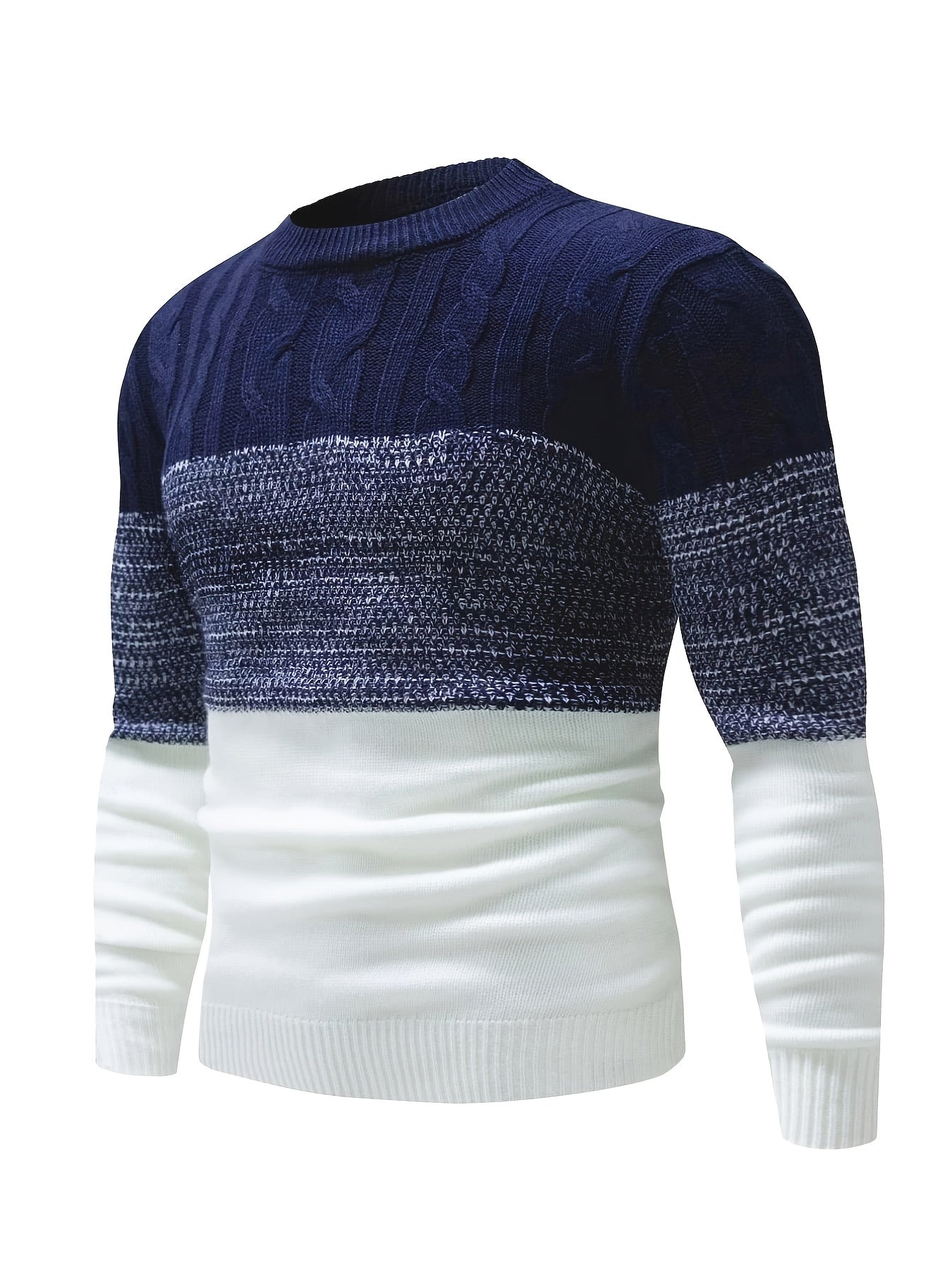 New Men's Round Neck Soft Casual Colorblock Twist Pullover Knitted Sweater