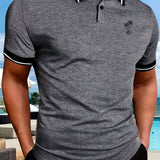 gbolsos  Casual Short Sleeves Button Up Graphic Polo Shirts, V-neck Tops Pullovers, Men's Clothing For Summer