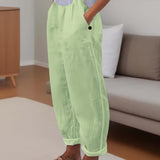 Minimalist Solid Versatile Pants, Casual Wide Leg Elastic Waist Summer Pants, Women's Clothing