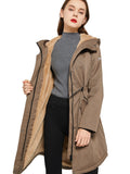 gbolsos Women's Outerwear Solid Drawstring Waist Slim Casual Fall Winter Pocket Swallow Tail Mid-length Coat