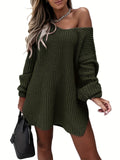 Solid Sweater Dress, Casual V Neck Long Sleeve Versatile Dress, Women's Clothing