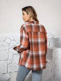 Plaid Print Patched Pocket Shirt, Vintage Long Sleeve Drop Shoulder Shirt For Spring & Fall, Women's Clothing