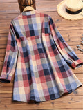 gbolsos  Plaid Print Button Front Shirt, Casual Long Sleeve Shirt, Women's Clothing