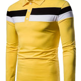 2023 New Color Matching Trendy Shirts Men's Casual Lapel Long Sleeve Polo Shirts
