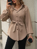 Button Front Basic Shirt, Casual Solid Long Sleeve Shirt, Women's Clothing