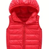 Boys Winter Hooded Coat, Cotton Padded Light Warm Sleeveless Vest Jacket Cute Hooded Outerwear