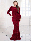 Contrast Sequin Mermaid Hem Dress, Elegant Long Sleeve Evening Party Dress, Women's Clothing