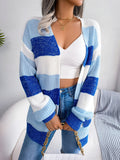 gbolsos  Striped Colorblock V-neck Cardigans, Casual Loose Drop Shoulder Long Sleeve Fall Winter Knit Cardigan, Women's Clothing