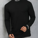 Men's Turtleneck Long Sleeve T-Shirt, Casual Stretch Sports Tops For Spring Fall