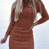 Solid Cable Knit Sweater Dress, Casual Slim Bodycon Dress For Spring & Fall, Women's Clothing