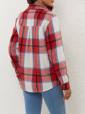 Plaid Print Flap Pocket Shirt, Versatile Long Sleeve Single Breasted Shirt, Women's Clothing