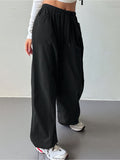 gbolsos  Drawstring Wide Leg Pants, Casual Solid Pocket Loose Pants, Women's Clothing