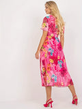 gbolsos  Floral Print Pleat Dress With Belt, Boho Surplice Neck Short Sleeve Dress For Spring & Summer, Women's Clothing