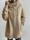 gbolsosSolid Color Casual Sports Hooded Zipper Sweatshirs, Long Sleeve Drawstring Hoodie, Women's Sporty Sweatshirts