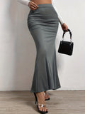 High Waist Mermaid Hem Skirts, Elegant Slim Ruched Maxi Skirts, Women's Clothing