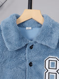 Boys Casual Color Block Non Stretch Warm Fleece Zip Up Coat, Kids Clothing For Fall Winter